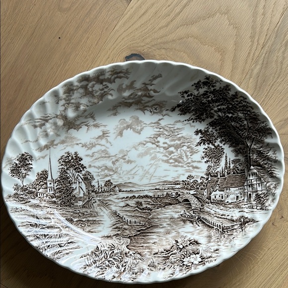 Vintage serving platter Scenic Brown and White Oval shape - Picture 8 of 8